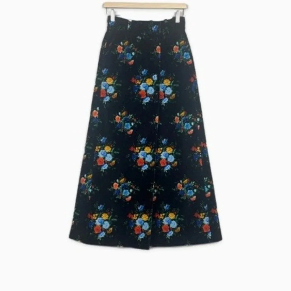 Paco‎ Rabanne Jupe Floral Cotton Blend Maxi Skirt Velvet Black Size 38 / 6 US